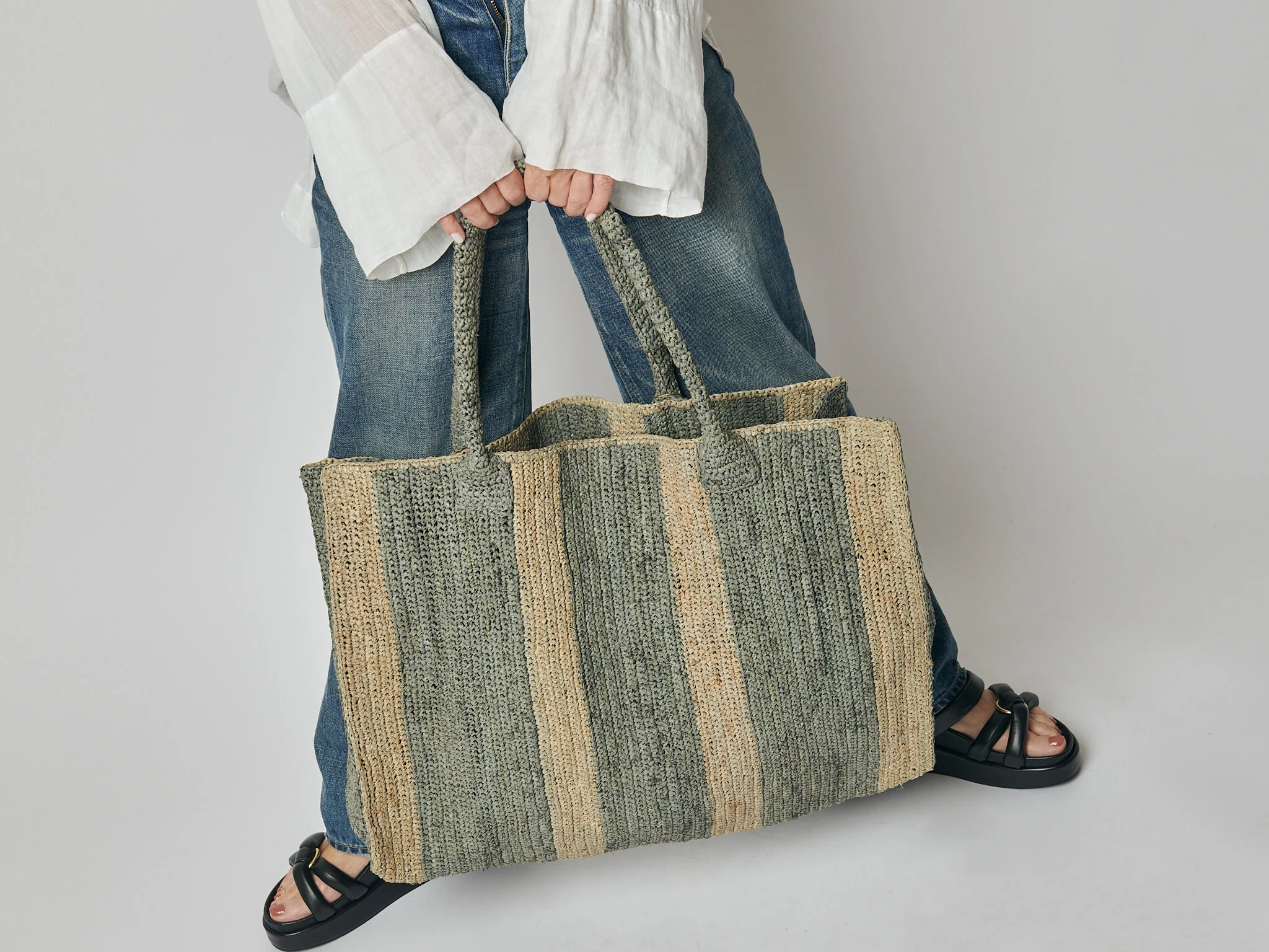 Rafia Beach Bag Stone-Light Grey - Image 4
